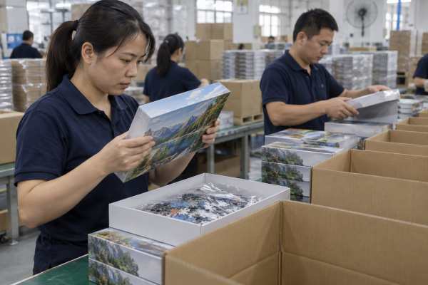Shipment inspection of Custom Corporate Team-Building Puzzles: A B2B Planning Guide at a custom puzzle factory