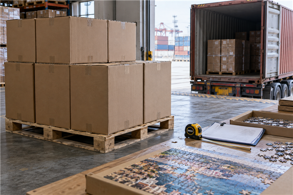 Custom puzzle export cartons and pallet prepared for international freight